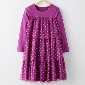 HANNA ANDERSSON Purple Layered Tulle Glitter Star Long Sleeve Dress